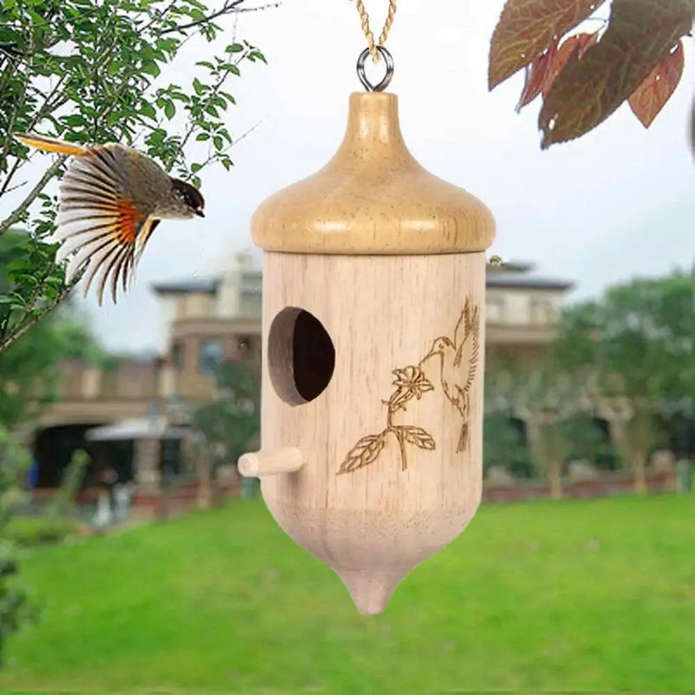 Nichoir en bois suspendu Nest-oo Humming Haven pour colibris et moineaux, décoration naturelle pour jardin.