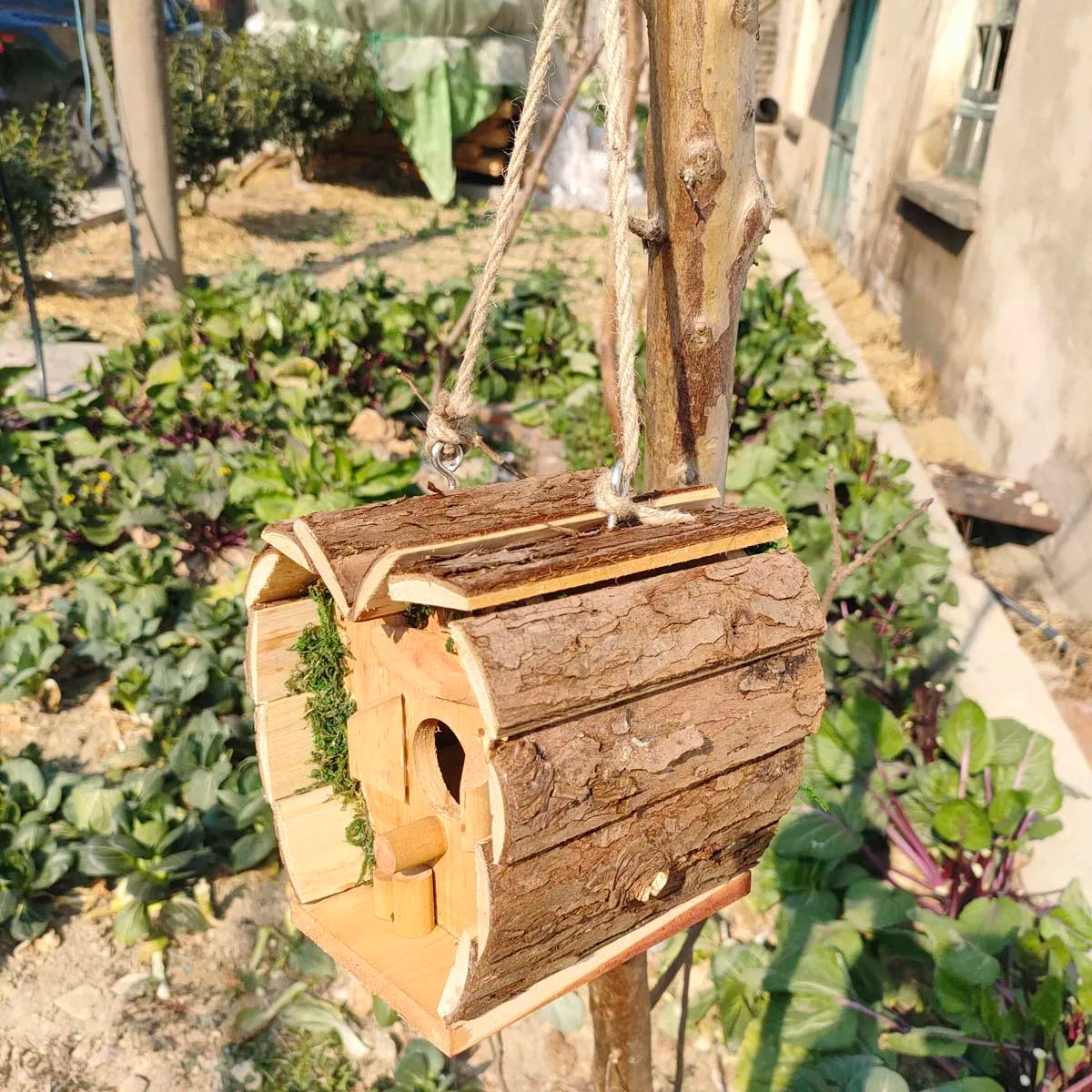 Nichoir suspendu en bois en forme de cœur Nest-oo Cœur Sauvage, décor naturel pour jardin accueillant les oiseaux.