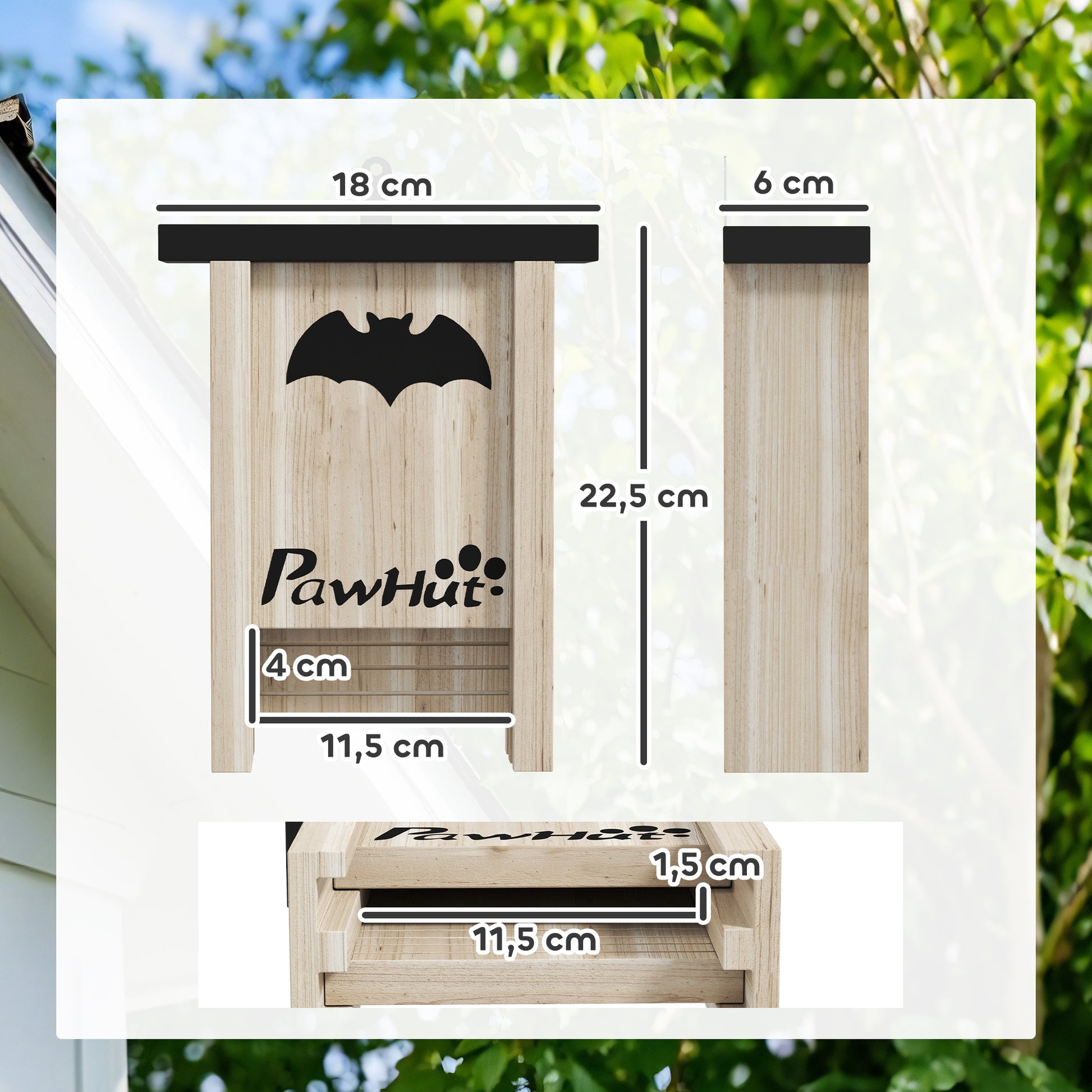 Trio de bat houses PAWHUT installées dans un jardin écologique – refuge naturel pour chauves-souris