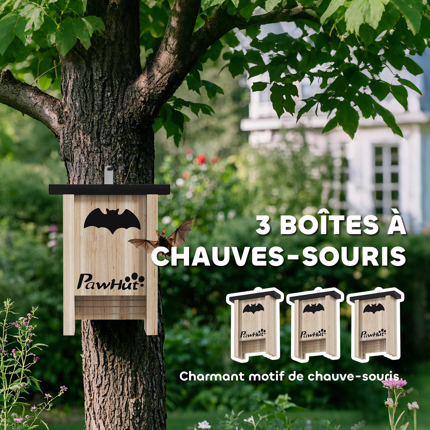 Abri à chauves-souris PAWHUT en bois de sapin avec motif décoratif et finition étanche