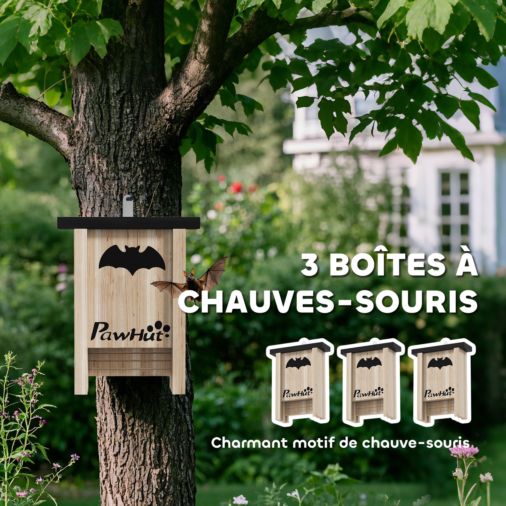 Abri à chauves-souris PAWHUT en bois de sapin avec motif décoratif et finition étanche