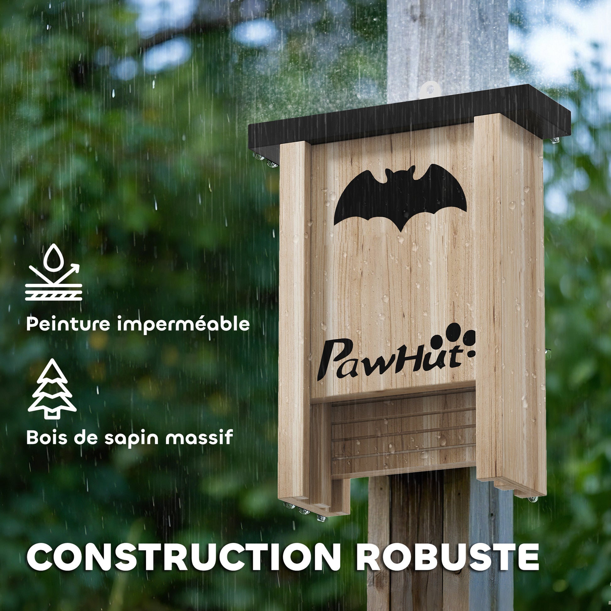 Abri à chauves-souris PAWHUT en bois de sapin avec motif décoratif et finition étanche 2
